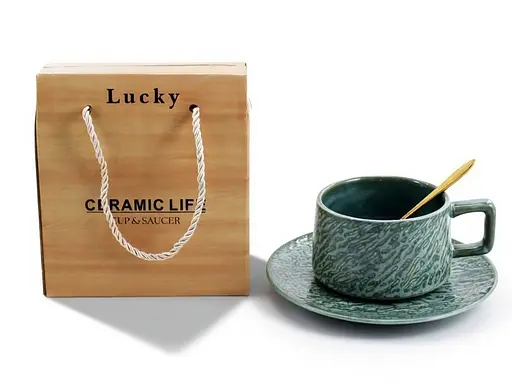 Набір чайний порцеляна Interos чашка 200 мл з блюдцем зелена (25068) - фото 3