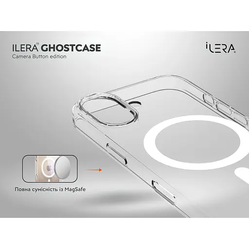 Чохол iLera GhostCase Camera Button with MagSafe для Apple iPhone 17 Transparent ILGCAClCaBk17 (150392) - фото 4
