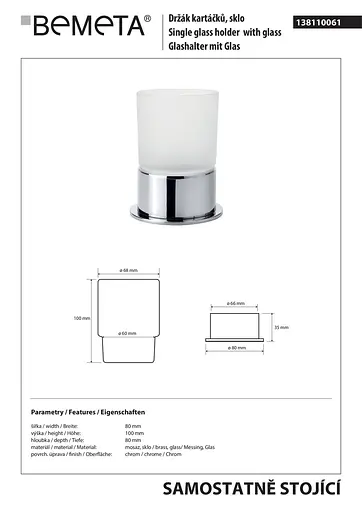 Склянка з тримачем Bemeta Omega 138110061 білий - фото 2