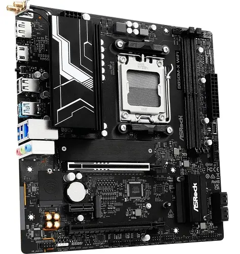 Материнская плата AM5 ASRock B850M-X WiFi R2.0, B850, 2xDDR5, Int.Video (CPU), 4xSATA3, 2xM.2, 1xPCI-E 5.0 x16, 1xPCI-E 4.0 x16, 1xPCI-E 4.0 x1, ALC897, RTL8125BG, WiFi 6E, Bluetooth 5.2, 7xUSB 3.2 / 6xUSB 2.0, HDMI/DP, MicroATX - фото 3