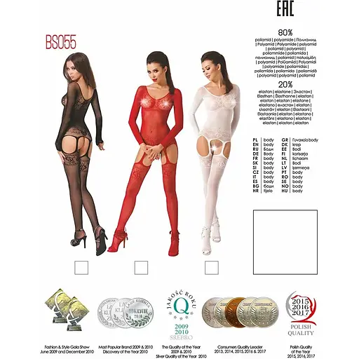 Бодистокинг Passion BS055 Black, комбинезон, имитация чулок и пояса, длинный рукав, закрытое плечо - фото 8