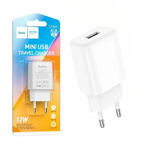Зарядний пристрій Hoco C134A USB 2.4 А з 1 портом білий