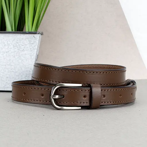 Ремень женский кожаный SF-2006 (130 см) светло-коричневый узкий - фото 1