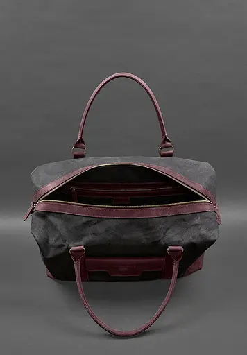 Дорожная сумка из конваса и натуральной кожи Crazy Horse бордовая - фото 5