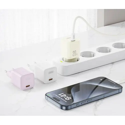 Мережевий зарядний пристрій XO L146 20W Single USB-C Charger Бежевий - фото 3