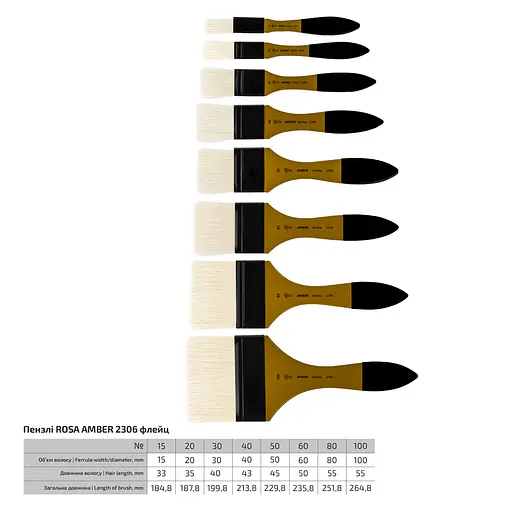 Пензель щетина флейц AMBER 2306 №15 коротка ручка Rosa - фото 2