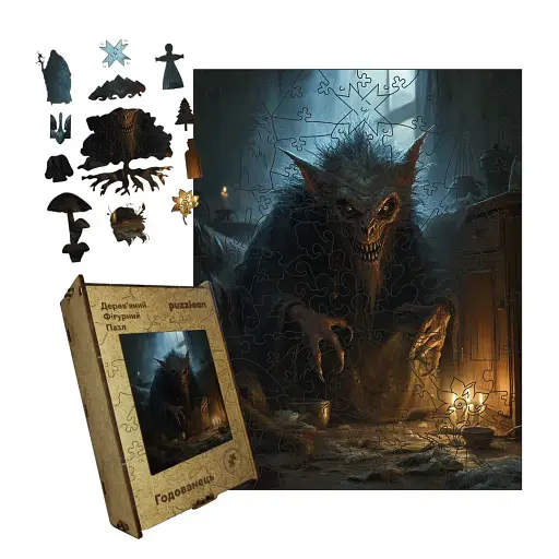 Дерев'яний фігурний пазл Годованець, А3, Дерев'яна коробка 200 елементів