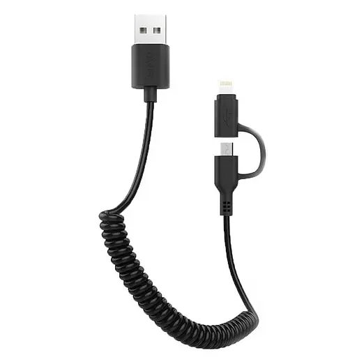 Кабель пружина AWEI смbo Lightning+Micro USB Spring CL-53, 1 метр черный