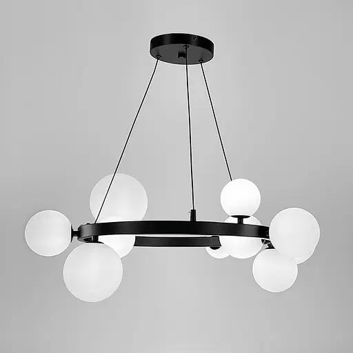 Кольцевая люстра с 10 белыми плафонами в черном корпусе Ø 70 см | Ст. AT32/10R BK+WT | Line F - фото 4