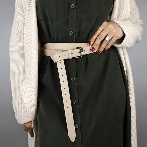 Ремінь жіночий шкіряний у два обороти SF-2501 молочний (180-230 см) - фото 1