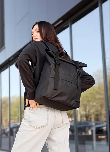 Жіночий рюкзак рол Sambag RollTop Milton чорний тканинний 41 х 30 х 16 см (24211065) - фото 1