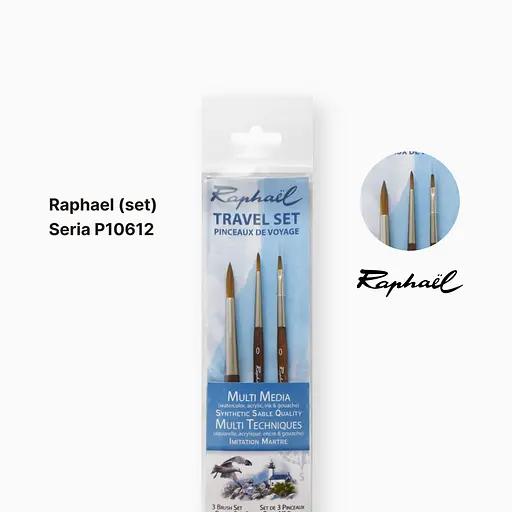 Набор мини-кистей Raphael Travel Precision, 3 кисти, круглые и плоские - фото 2