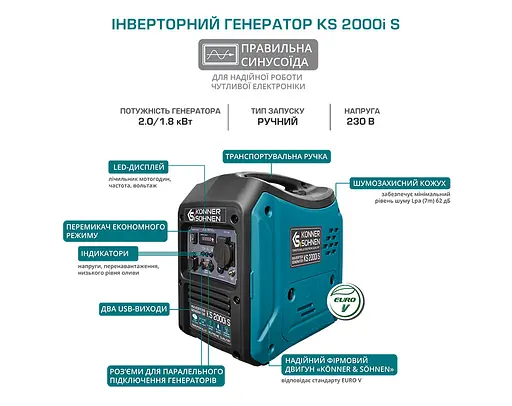 Інверторний генератор Konner&Sohnen 1.8/2 кВт KS 2000i S - фото 10