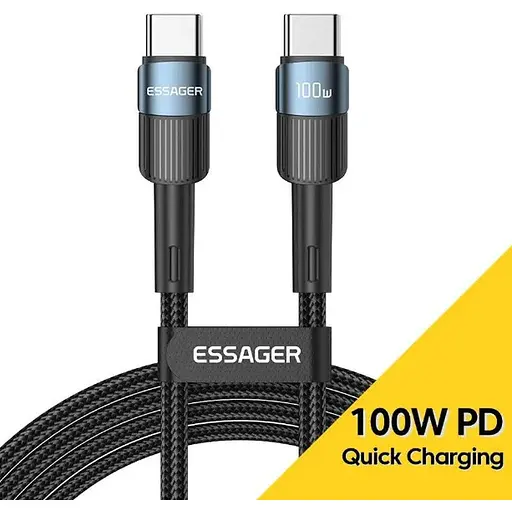 Кабель Essager USB Type-C to Type-C PD 100W 20V 5A Fast Charging 2м Black (ES-X18) (EXCTT1-XCA01)