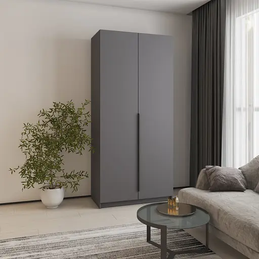 Шафа 2-дверна MebelStar Оскар ДСП BG, блок шухляд+полиці 100x52x220 см Антрацит (MBS-4520)