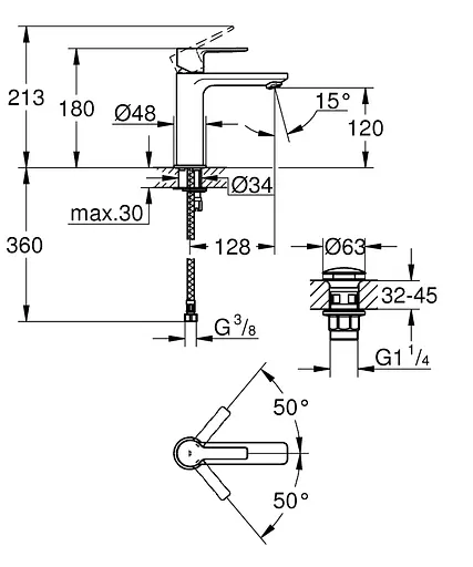 Смеситель для умывальника S-Size Grohe Lineare 23106DC1 Хром матовый - фото 3