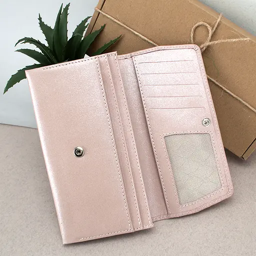 Гаманець жіночий шкіряний Leona рожеві квіти - фото 2