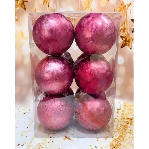 Набір ялинкових іграшок Мороз пластикових круглих 12 шт 8 см Бордовий - фото 1
