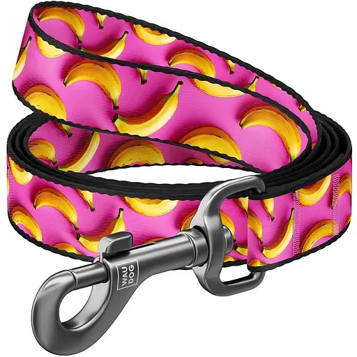 Повідець для собак Waudog Nylon нейлоновий, малюнок "Банани на рожевому", M