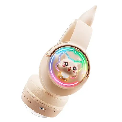 Навушники Onikuma Cat Ear Bluetooth Wireless Gaming Headset B5, BT5.3, AUX, 1000mAh, Type-C, 55H, RGB, ivory - фото 4
