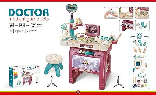 Набір доктора 660-86, 23 предмети, стільчик, світло, звук, в коробці (6990891400765) - фото 1