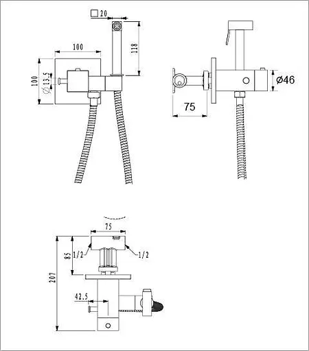 Набір гігієнічного душу прихованого монтажу Gappo G7207-60 з термостатом, чорний, Чорний матовий - фото 9
