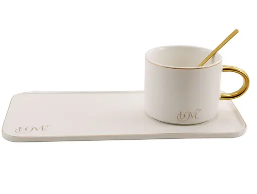 Чашка порцелянова з блюдцем та ложкою Interos LOVE 200 мл (3411) - фото 1