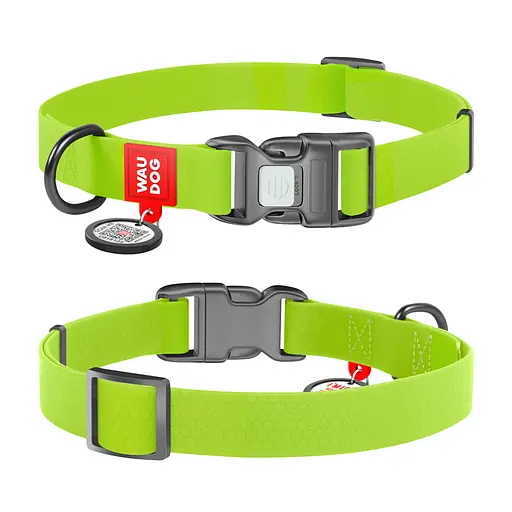 Ошейник для собак водостойкий Waudog Waterproof с QR-паспортом пластиковая пряжка-фастекс Ш 25 мм Д 34-49 см салатовый