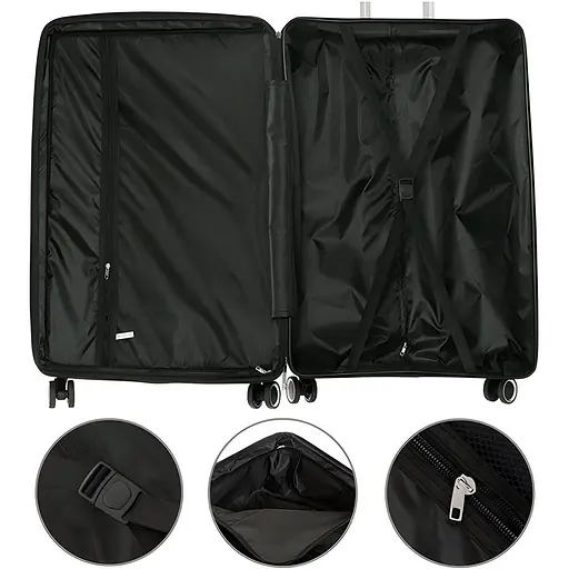 Набір тканинних валіз 3в1 з кодовим замком і телескопічною ручкою чорний (M90-3) - фото 2