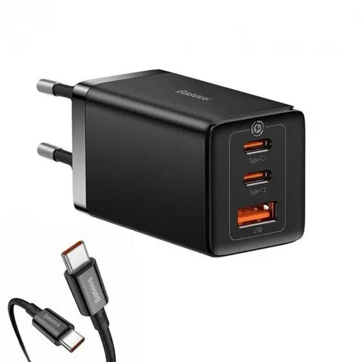 Мережевий зарядний пристрій Baseus GaN5 Pro Fast Charger 2C + U 65W EU Чорний with fast charging Cable Type-C to Type-C 100W - фото 1