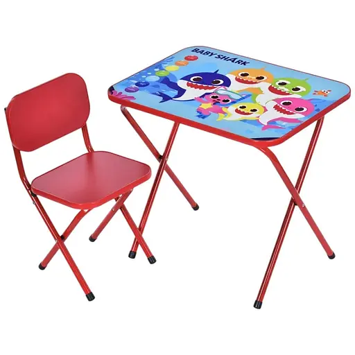 Дитячий столик Bambi M 5960-3 Baby Shark складний зі стільчиком червоний