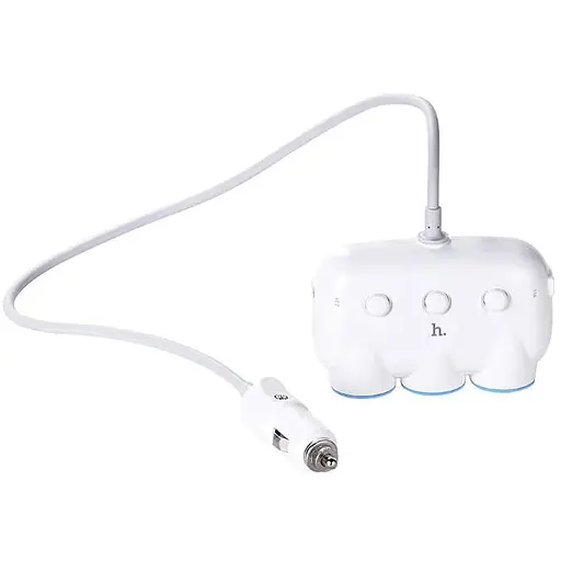 Адаптер разветвитель тройник для авто HOCO C1 dual USB triple cigarette lighter 3 Sockets 2USB белый