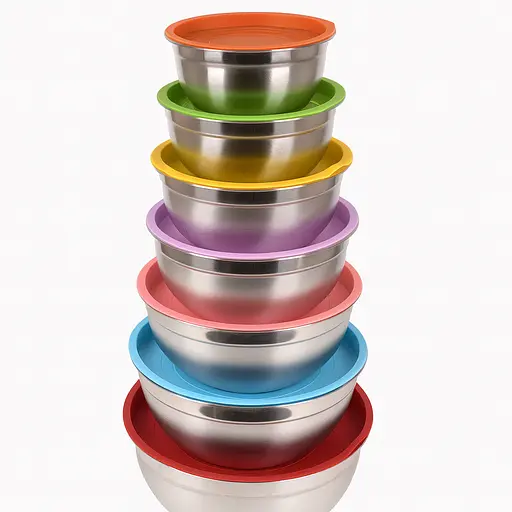 Миски с крышками из нержавеющей стали набор 7 штук 18-30 см.