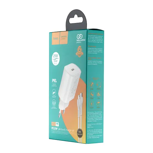 Зарядний пристрій - блок і кабель набір Hoco N22 Jetta PD25W charger set C to iP (вилка EU) Білий - фото 2