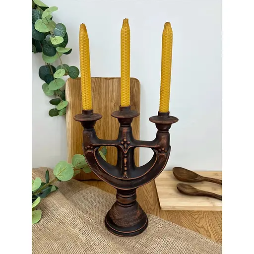 Свічник на три свічки керамічний (глиняний) різьблений