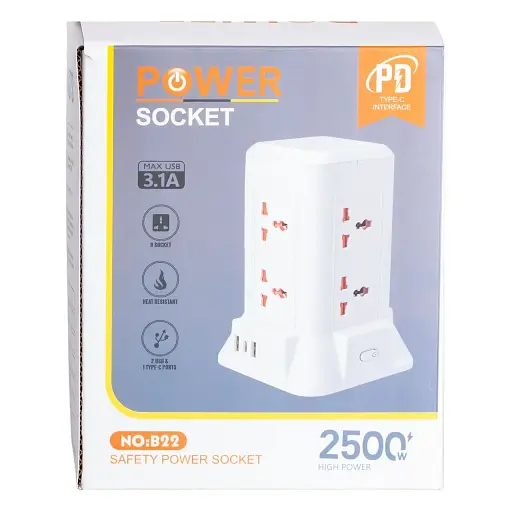 Сетевой фильтр-удлинитель Yiwu HP-5-3MF TOWER B22 4,8 м 6 розеток 3USB+1PD и LED-лампа белый  - фото 8