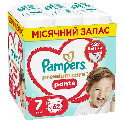 Подгузники-трусики Pampers Premium Care Pants Размер 7 (15+кг) 62 шт. - фото 1