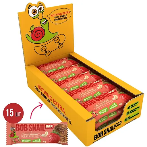 Фруктово-ягодно-ореховый батончик Bob Snail Яблоко-Клубника-Кешью-Криспы Киноа 35 г x 15 шт.