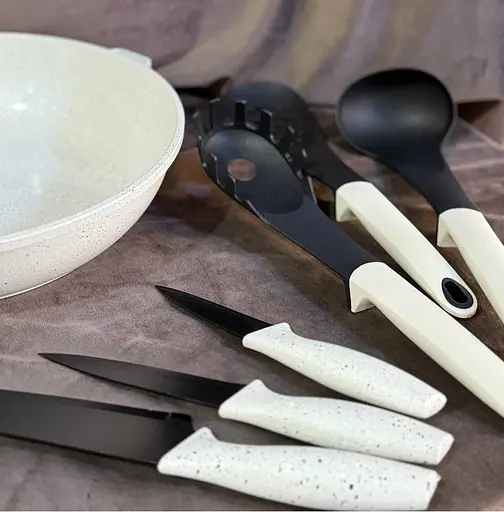 Набор кухонной посуды Edenberg EB-8185 литой алюминий 21 предмет с трехслойным мраморным покрытием Бежевый - фото 10