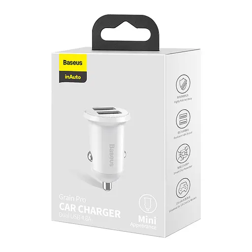 Зарядный 2 порта - автомобильный адаптер BASEUS Grain Pro Car Charger (CCALLP-02) белое - фото 2