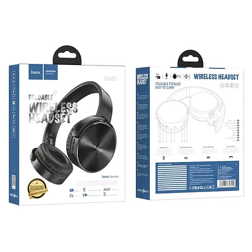 Наушники Bluetooth Hoco DW01 Foldable headphones |BT5.0, TF, AUX, 4Hours| black - фото 3