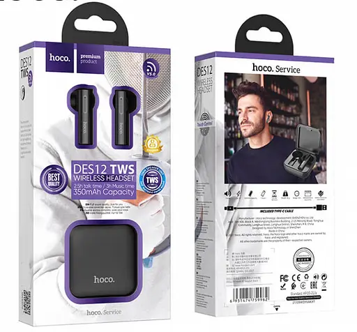 Беспроводные сенсорные наушники гарнитура Hoco DES12 Bluetooth Черный - фото 6