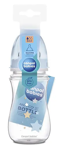 Пляшка з широким отвором антиколікова "Newborn baby" 240 мл Сині зірки - фото 2