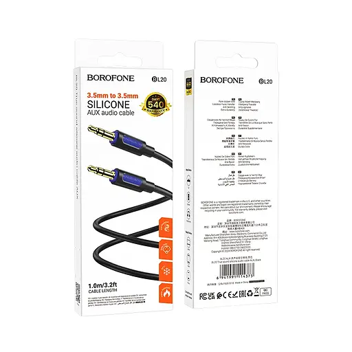 Аудіокабель BOROFONE BL20 True sound silicone audio cable AUX Black - фото 2