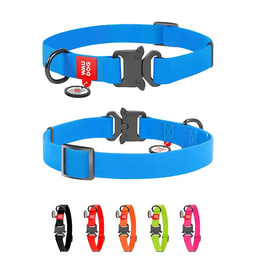 Нашийник для собак водостійкий Waudog Waterproof з QR-паспортом металічна пряжка-фастекс Ш 25 мм Д 38-58 см блакитний - фото 2