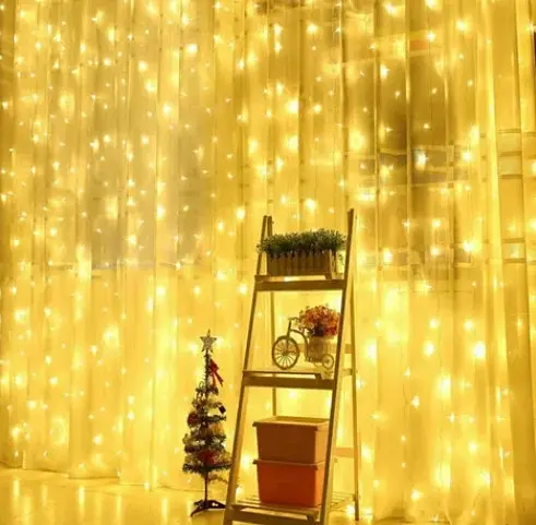 Гірлянда штора Водоспад 3х2 м 400 LED (прозорий шнур з перехідником) Золоте світло - фото 5