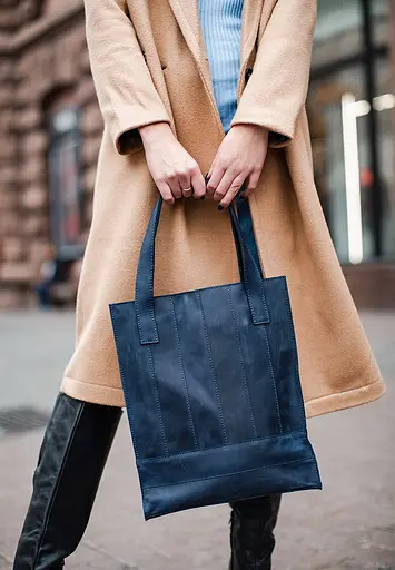 Шкіряна жіноча сумка шоппер Бетсі синя - фото 7