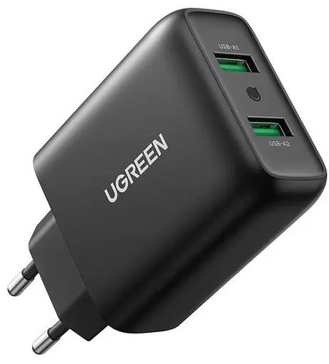 Зарядный адаптер блок питания Ugreen CD161 2*USB 36 W Fast Charger (10216) черный - фото 1
