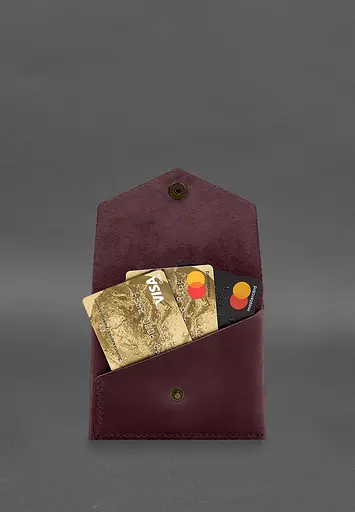 Кожаный кошелек mini 3.0 (кард-кейс) бордовый Crazy Horse - фото 4