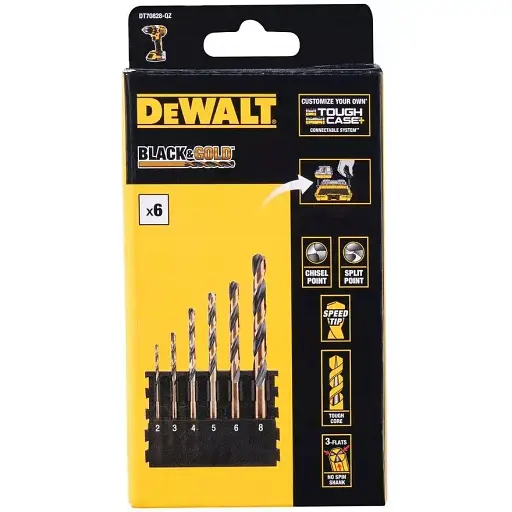 Касета зі свердлами по металу DeWalt Black & Gold діаметр 2, 3, 4, 5, 6, 8 мм 7 шт. (DT70828)